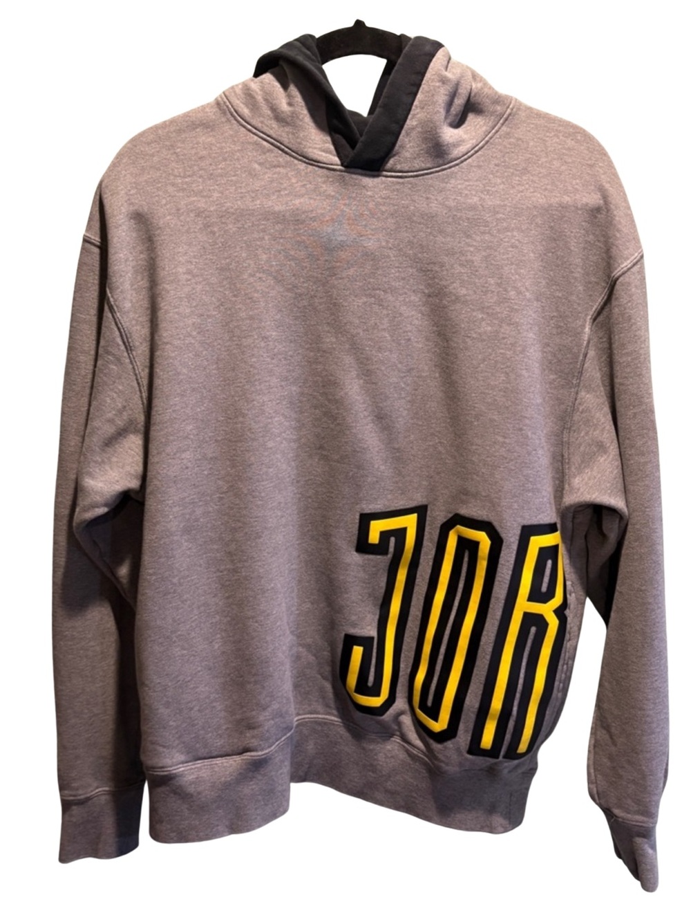 Jordan Oversized Graphic Hoodie Gray Black Yellow Pullover Sweatshirt Men’s Med